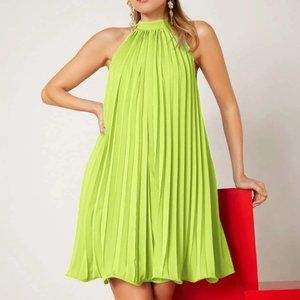 Pleated Mini Dress Neon Green